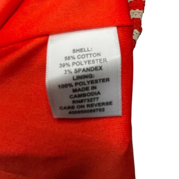 ELLE A-line Fit & Flare Dress Red White Striped Size 2 Eyelet Overlay Preppy - Picture 4 of 5